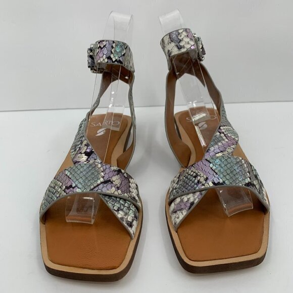Franco Sarto Ema gray shimmery snake skin ankle strap square toe sandal new 6 - Picture 5 of 8